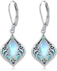 wholesale 925 Sterling Silver Moonstone & Abalone Shell Filigree Teardrop Dangle Earrings-moonstone