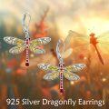 wholesale 925 Sterling Silver Yellow Enamel Red Crystal Dragonfly Leverback Drop Earrings-0-3