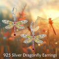 wholesale 925 Sterling Silver Dragonfly White Gold Plated Enamel Red Zircon Drop Earrings-0-3
