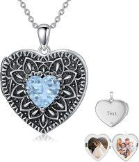 wholesale  Sterling Silver Birthstone Gemstone Heart Photo Locket Necklace Holds 2 Pictures Jewelry Gift -05 May-06 June-12 December-11 November-02 February-10 October-09 September-04 April-07 July-08 August-01 January-03 March