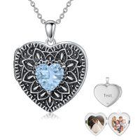 wholesale 925 Sterling Silver Birthstone Gemstone Heart Photo Locket Necklace Holds 2 Pictures Jewelry Gift-05 May-06 June-12 December-11 November-02 February-10 October-09 September-04 April-07 July-08 August-01 January-03 March