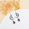 wholesale 925 Sterling Silver Crescent Moon Drop Earrings with Green Gemstones and Antique Finish-0-2
