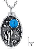 wholesale 925 Sterling Silver Turquoise Cactus & Stars Keepsake Pendant Necklace for Ashes Memory Jewelry with Funnel and Fill Tool-0-0