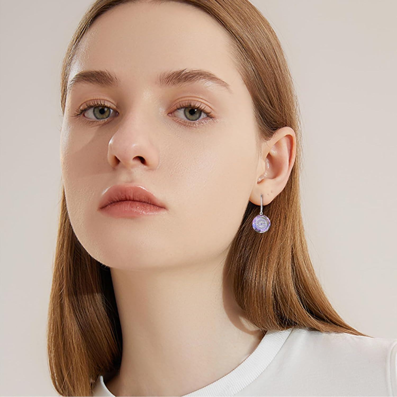 wholesale 925 Sterling Silver Purple Crystal Evil Eye Leverback Drop Dangle Earrings for Women-0-3