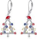 wholesale 925 Sterling Silver Colorful Crystal Tree Drop Earrings - Festive Holiday Jewelry for Women-0-0