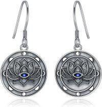 wholesale 925 Sterling Silver Round Lotus Flower Evil Eye Dangle Drop Earrings s for Women Girls-Lotus Evil Eye