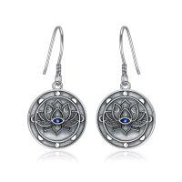 wholesale 925 Sterling Silver Round Lotus Flower Evil Eye Dangle Drop Earrings s for Women Girls-Lotus Evil Eye