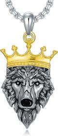 wholesale 925 Sterling Silver Crowned Wolf Pendant Necklaces with Gold Plated Accents and  for Men & Women-0-0