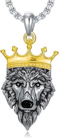wholesale 925 Sterling Silver Crowned Wolf Pendant Necklaces with Gold Plated Accents and  for Men & Women-Wolf King