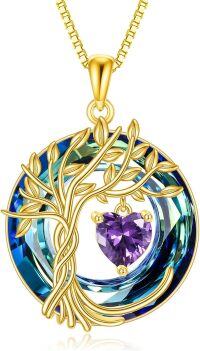 wholesale Sterling Silver Crystal Tree of Life Necklace for Women with Birthstone-02-Feb-Amethyst