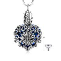 TOUPOP Sterling Silver Sunflower Crystal Heart Memorial Urn Necklace For Ashes-undefined