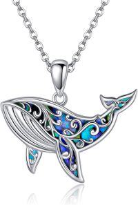 wholesale 925 Sterling Silver Blue Abalone Shell Whale Pendant Necklace for Women Girls  45cm Chain Length-whale