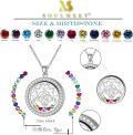wholesale S925 Sterling Silver Rose Floating Locket Necklace with DIY Birthstones Set – Adjustable Chain, Double-Sided Glass, Hypoallergenic Gift for Women-0-4