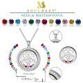 wholesale S925 Sterling Silver Rose Floating Locket Necklace with DIY Birthstones Set – Adjustable Chain, Double-Sided Glass, Hypoallergenic Gift for Women-0-4