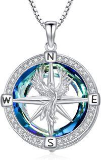 wholesale 925 Sterling Silver Blue Crystal Phoenix Compass Pendant Necklace for Women's s-Phoenix
