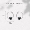 wholesale 925 Sterling Silver Black Paw Print Hoop Earrings for Women Girls  20mm Austrian Crystals-0-4