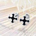 wholesale 925 Sterling Silver Black Enamel Celtic Cross Stud Earrings Gothic  for Her-0-1