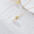 wholesale 14K Gold Leaf Design with White Pearl Pendant Necklace for Women - Elegant  (Length: Adjustable)-0-8
