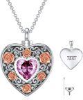 wholesale  Sterling Silver Birthstone Angel Wing Cross Rose Heart Cremation Urn Necklace for Women with Funnel Kit ( chars)-0-0