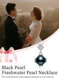 wholesale 925 Sterling Silver & 18K White Gold Plated Princess Cut Cubic Zirconia and Tahitian Black Pearl Pendant Necklace-0-3