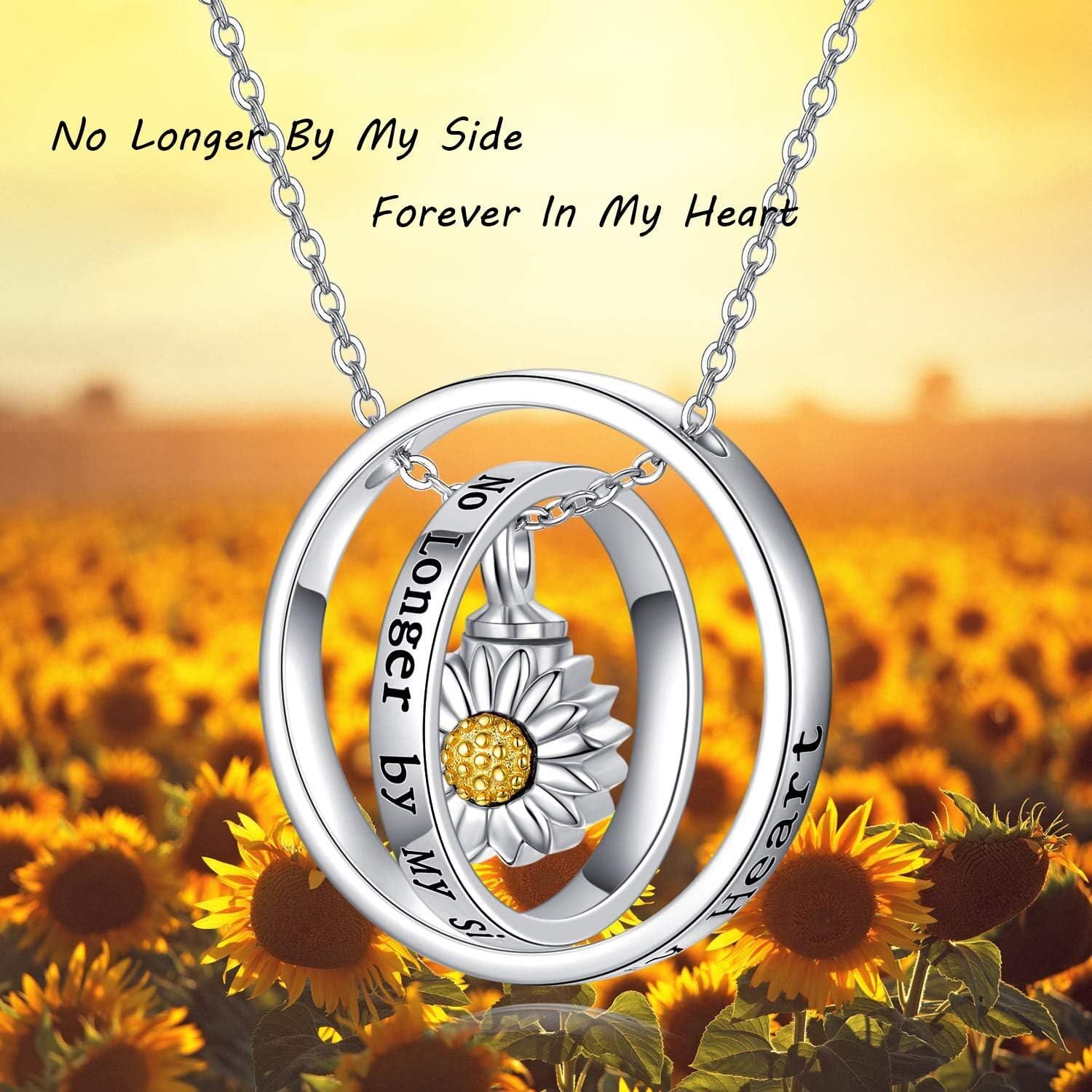 925 Sterling Silver Sunflower Cremation Jewelry Urn Pendant Necklace with Funnel and Chain for Ashes Keepsake Memorial Gifts for Women-0-1