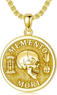 wholesale Gold 925 Sterling Silver Gothic Skull Memento Mori Pendant Necklace with 24 Chain Stoic s for Men & Women-Memento Mori-1-Gold