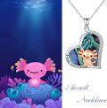 wholesale 925 Sterling Silver I Love You Forever Axolotl in Abalone Shell Heart Pendant Necklace for Women Girls Gifts-0-3