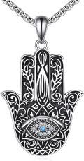 wholesale 925 Sterling Silver Evil Eye Hamsa Hand Pendant Necklaces for Women Girls s 45cm Chain Length-0-0