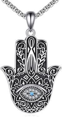 wholesale 925 Sterling Silver Evil Eye Hamsa Hand Pendant Necklaces for Women Girls s 45cm Chain Length-Evil Eye