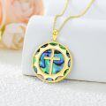 wholesale Gold 925 Sterling Silver Round Cross Dove Star David Hamsa Hand Religious Pendant Necklace with Abalone Shell Inlay-0-3
