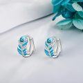 wholesale 925 Sterling Silver Blue Enamel Leaf Huggie Hoop Earrings with Turquoise Stone and CZ Accents-0-2