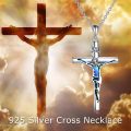 wholesale 925 Sterling Silver Crucifix Pendant With Blue Inlay-0-5