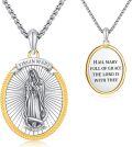 wholesale 925 Sterling Silver Virgin Mary Pendant Necklace with Hail Mary Inscription - Religious Gift for Men and Boys-0-0