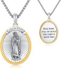 wholesale 925 Sterling Silver Virgin Mary Pendant Necklace with Hail Mary Inscription - Religious Gift for Men and Boys-Virgin Mary