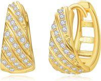 wholesale Gold-plated 925 Sterling Silver Cubic Zirconia Hoop Earrings for Women-Twill CZ hoop
