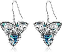 wholesale 925 Sterling Silver Celtic Cat & Fox Moon Owl Dangle Earrings with Abalone Shell Inlay - Unique  for Her (Length: 3cm)-Cat-A