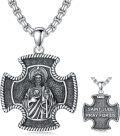 wholesale 925 Sterling Silver Saint Jude Cross Necklace Protection Pendant Religious Jewelry for Men & Women -0-0