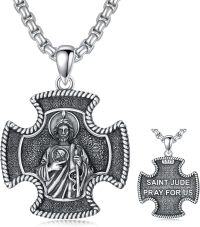 wholesale 925 Sterling Silver Saint Jude Cross Necklace Protection Pendant Religious Jewelry for Men & Women -C01-St Judas