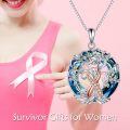 TOUPOP Sterling Silver & Crystal Breast Cancer Survivor Pink Ribbon Pendant Necklace-0-1