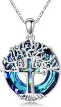 wholesale 925 Sterling Silver 925 Celtic Cross w/Blue Crystal Tree Of Life Pendant Necklaces Gifts For Her Him-0-0