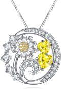 wholesale 925 Sterling Silver CZ Daisy & Yellow Heart Pendant Necklace for Women-0-0