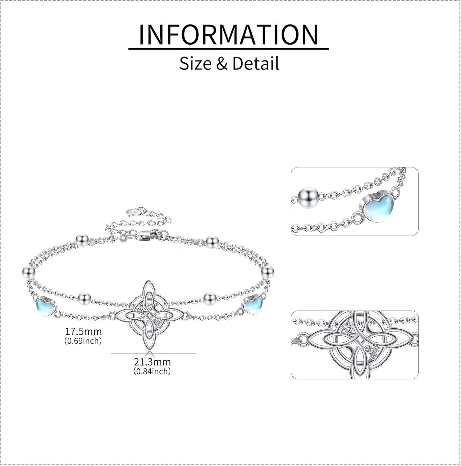 wholesale 925 Sterling Silver Heart Moonstone Celtic Knot Wiccan Bracelet for Women-0-3