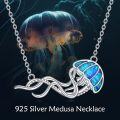 wholesale 925 Sterling Silver Jellyfish Pendant Necklace with Colorful Gemstone, Cute Charm Jewelry Gift for Women-0-5