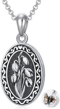 wholesale Sterling Silver 12 Month Birth Flower Photo Locket Necklace Jewelry Gift -01-January-Snowdrop-p-01-January-Snowdrop-text-1.no custom-2.text customized-3.photo&text customized-01-January-Snowdrop