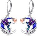 wholesale 925 Sterling Silver Hummingbird Moon Drop Earrings with Enamel and Rose Gold Accents Gift for Her-0-0