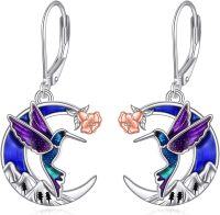 wholesale 925 Sterling Silver Hummingbird Moon Drop Earrings with Enamel and Rose Gold Accents Gift for Her-hummingbird