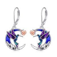 wholesale 925 Sterling Silver Hummingbird Moon Drop Earrings with Enamel and Rose Gold Accents Gift for Her-hummingbird