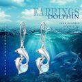 wholesale 925 Sterling Silver Dolphin Earrings with Blue Heart Crystals Circle Hoop Ocean Nautical Jewelry for Women-0-4