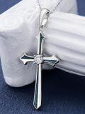 wholesale 925 Sterling Silver Blue Stone Inlay Cross Pendant Necklace for Women Christian -0-1