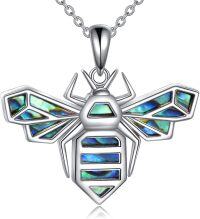 wholesale 925 Sterling Silver Abalone Shell Inlay Honeybee Pendant Necklace for Women Girls  45cm Chain Length-bee necklace